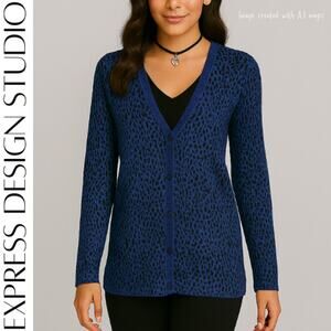 Express M Blue Leopard Print Sweater – Trendy Animal Print Knit